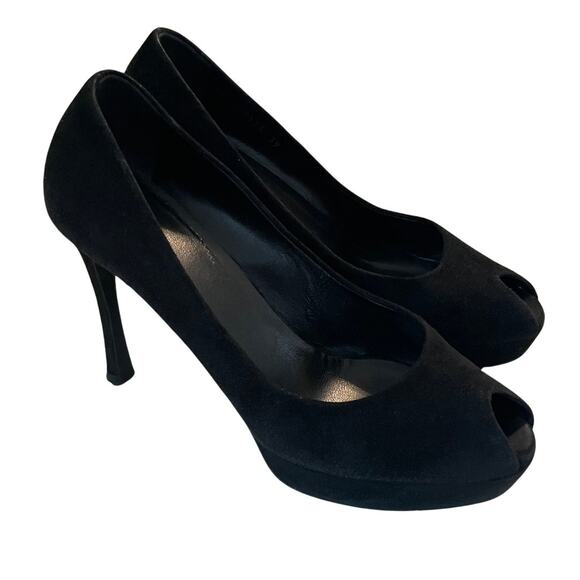 Yves Saint Laurent Palais Platform Stiletto High Heels Peep Toe Suede US 9 EU 39 - Picture 1 of 16